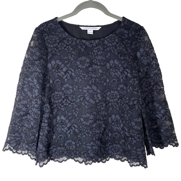 Diane Von Furstenberg Women's Krishna Top Navy Blue‎ Lace Size 6 - Picture 1 of 7